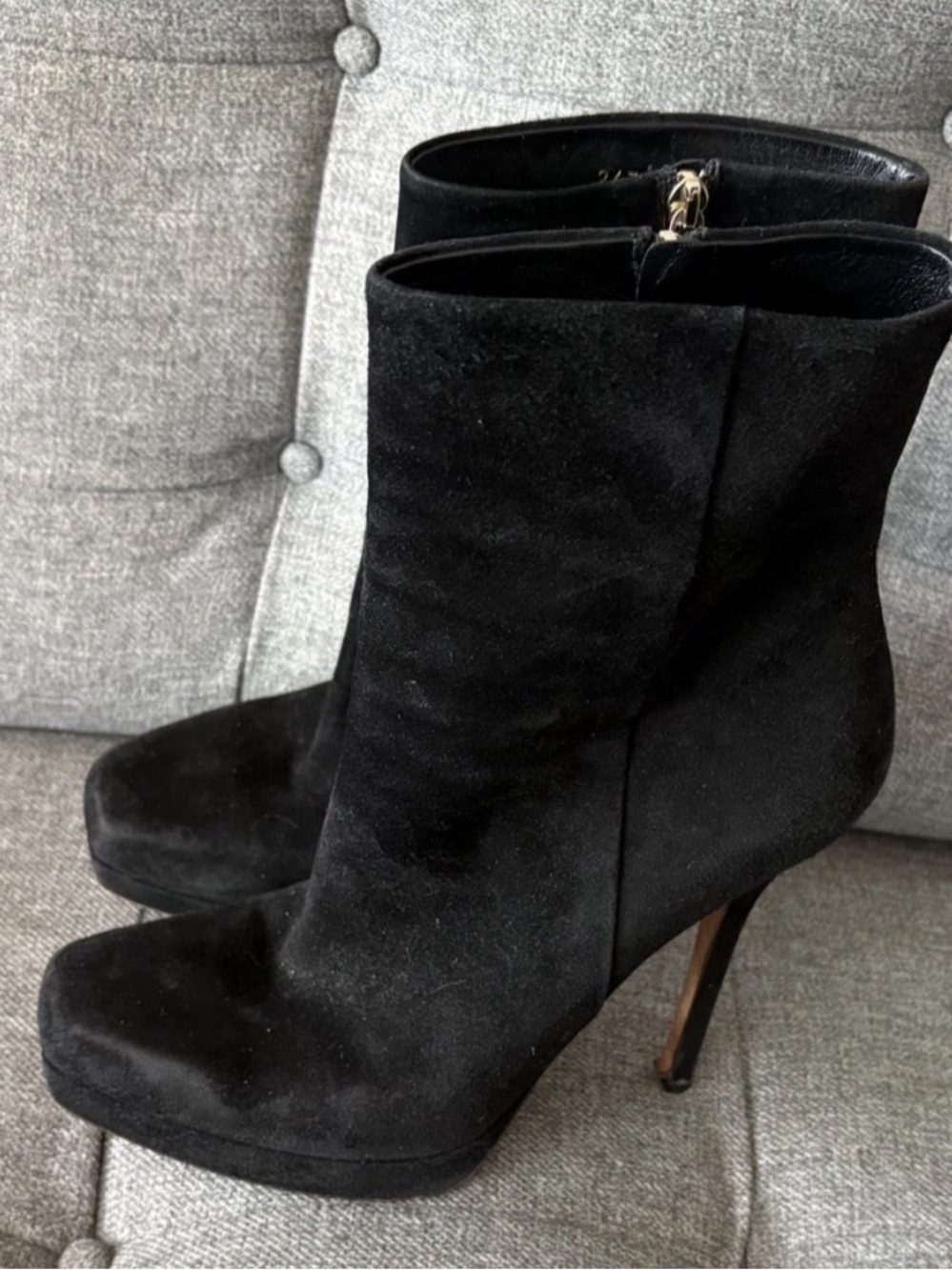 Gucci Black Suede Platform Square Toe Ankle Boots Heeled Booties EU 41 US 11